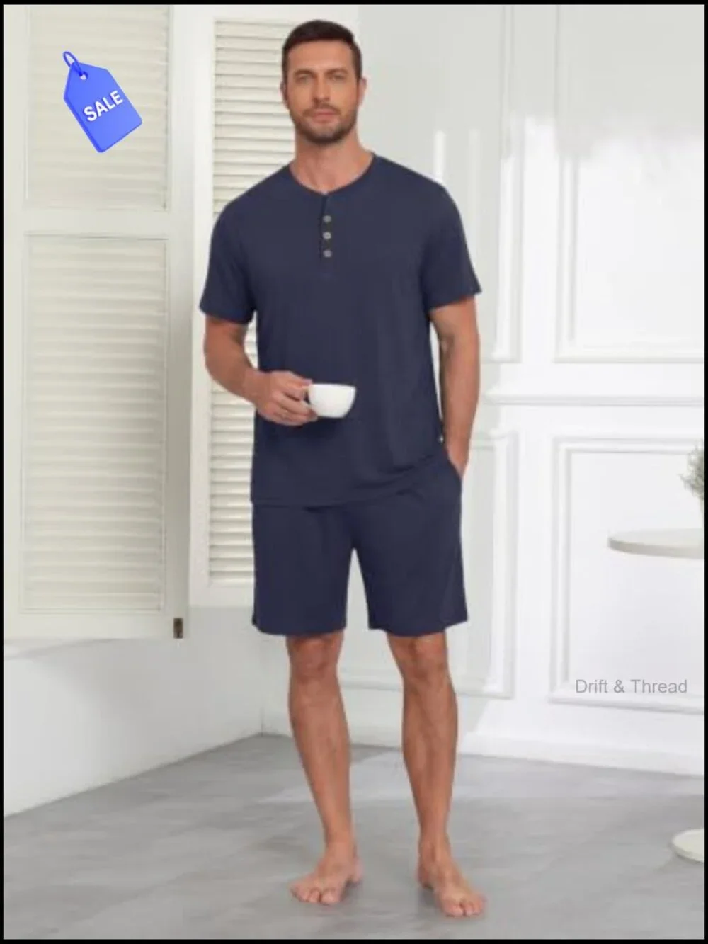 Men's Short Sleeve Henley Pajama Set 2 Piece Button Sleepwear Soft Lounge